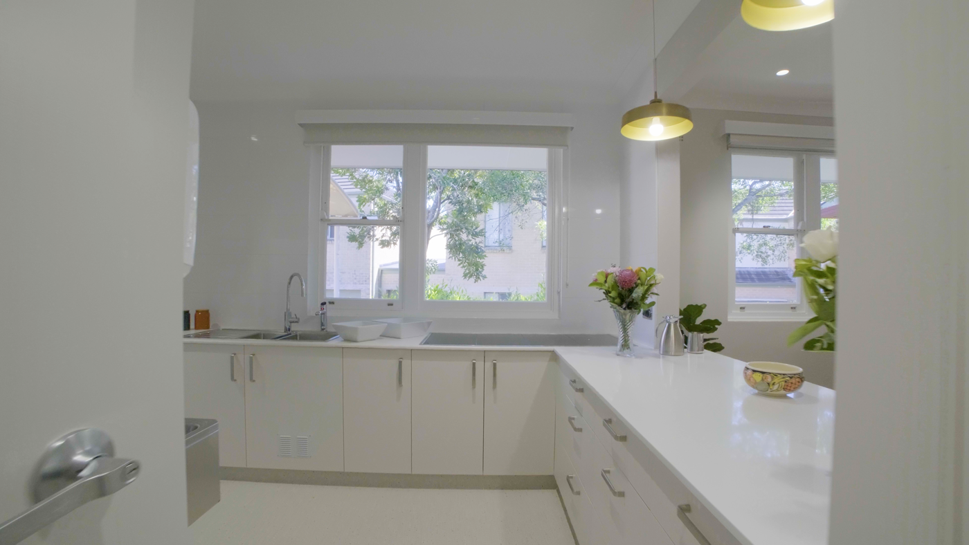Modern kitchen with sleek countertops